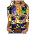 thumbnail image 2 of Chemises à Paillettes Mardi Gras Grande Taille pour Femmes, T-Shirts de Croisière de Carnaval, Vêtements Graphiques de Mardi Gras pour Femmes Grande Taille, Chemises à Col Rond à Manches 3/4 Imprimées Masque de Carnaval pour Femmes Mode Hauts de Carnaval, 2 of 5
