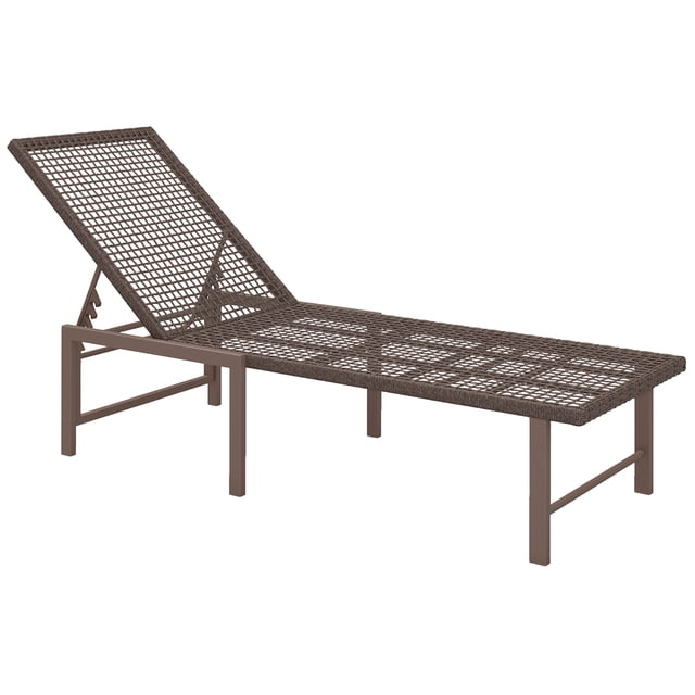 Outsunny Chaise Longue d'Extérieur en Osier, Chaise Inclinable pour Bronzage, Brun