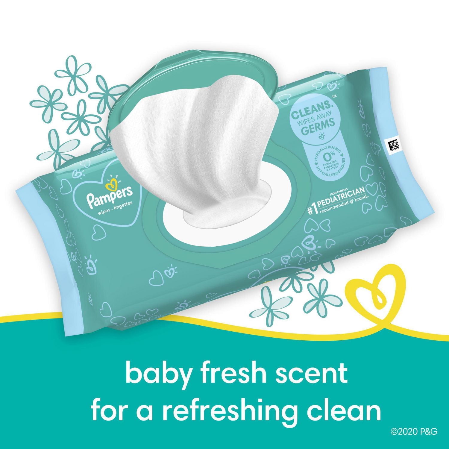 Pampers Complete Clean Lingettes pour Bébés - Parfum Frais. 1 Paquet à Couvercle Rabattable (72 Lingettes au Total)
