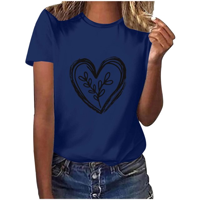 Diufon Hauts de la Saint-Valentin pour Femmes, Tunique Décontractée à Manches Courtes, Chandail à Col Rond, Blouse Tendance Mignonne à Imprimé Graphique