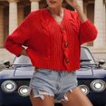 thumbnail image 3 of Baberdicy Cardigan Sweater Ladies Solid Color Button Sweater Knit Cropped Loose Cardigan Women's Cardigans Red, 3 of 3
