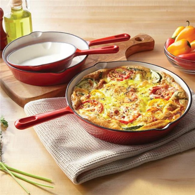 Cookpro 447 Batterie de Cuisine Poêle en Fonte Émaillée, Rouge