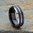 thumbnail image 3 of Men Tungsten Two-Tone Wedding Band Grooved Ring 8MM Black Silvetone, 3 of 4