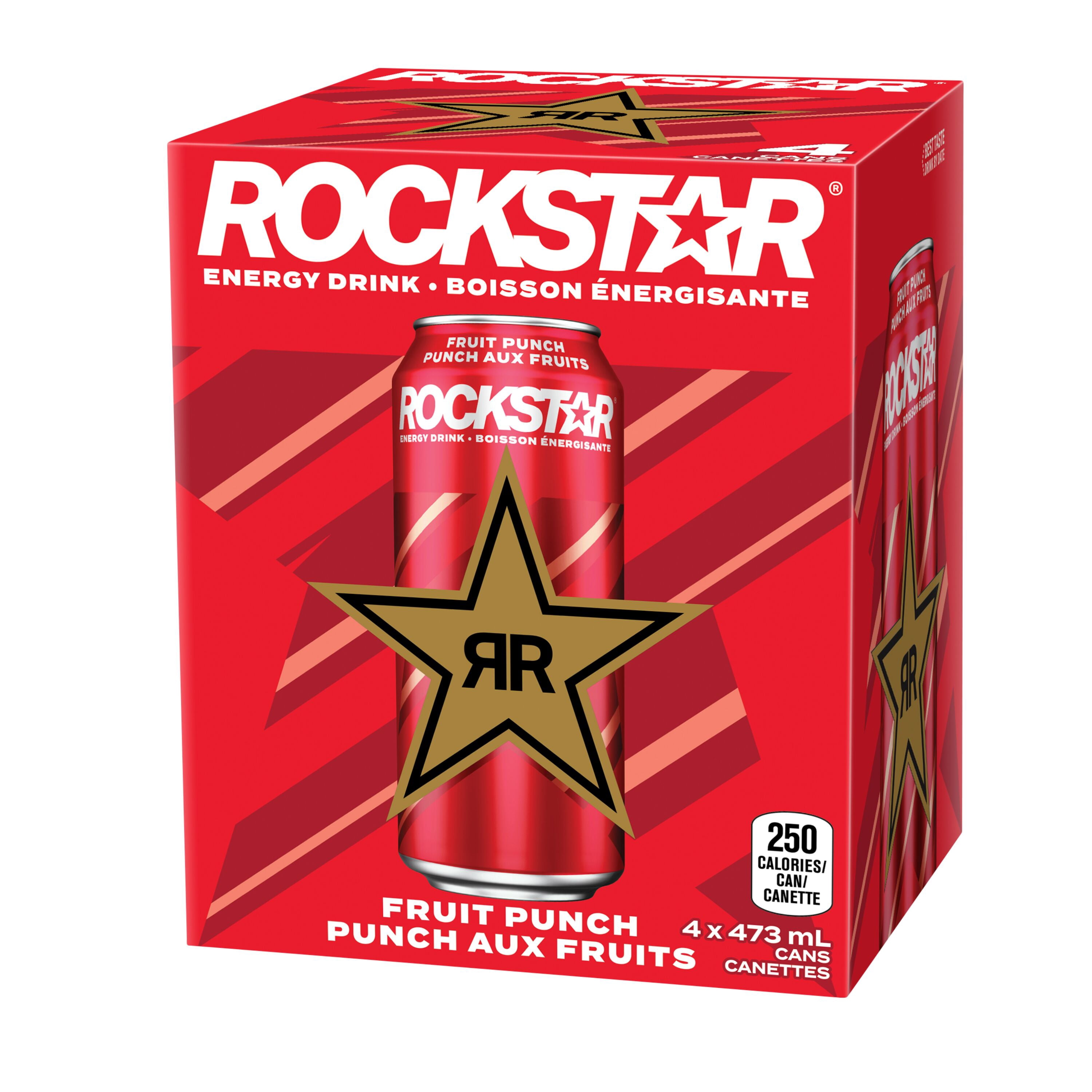 Rockstar Punched Fruit Punch Boisson Énergisante 4 x 473 mL, Canettes