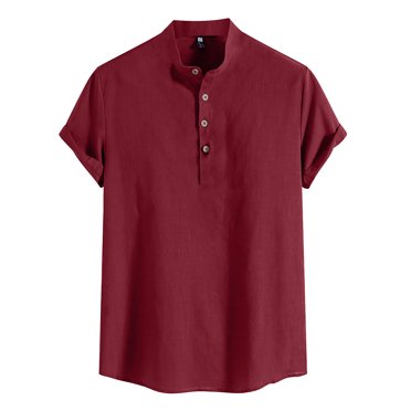 BOBOGOJP Chemise Légère à Manches Courtes pour Hommes Imprimée Deux Poches Chemise de Travail à Boutons, Rouge 3TG