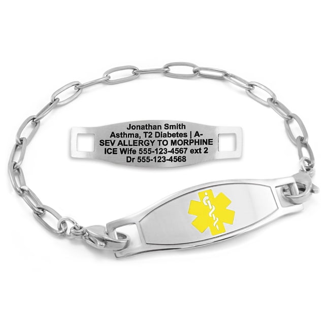 MedicEngraved Stainless Steel Custom Medical Alert Bracelet - 4mm Paperclip Link