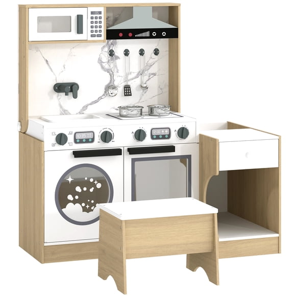 Qaba Ensemble de Cuisine de Jeu pour Enfants, Ensemble Table et Chaise 2-en-1 Convertible