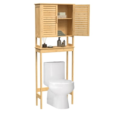 SONGMICS Over The Toilet Storage Cabinet, Bathroom Cabinet with Adjustable Inside Shelf and Bottom Stabilizer Bar, Space-Saving Toilet Rack,