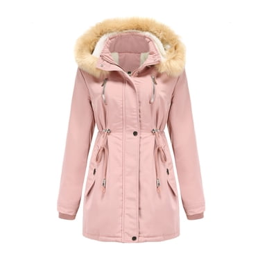 Hjcommed Manteau Long Chaud pour Femmes, Chandails à Capuchon, Veste à Col, Coupe Ajustée, Parkas d'Hiver, Manteaux, Rose, m