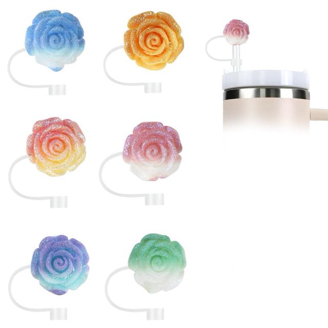 6pcs Sparkling Straw Topper Cute Butterfly Cup Fitting Silicone Straw Dust Z6P9