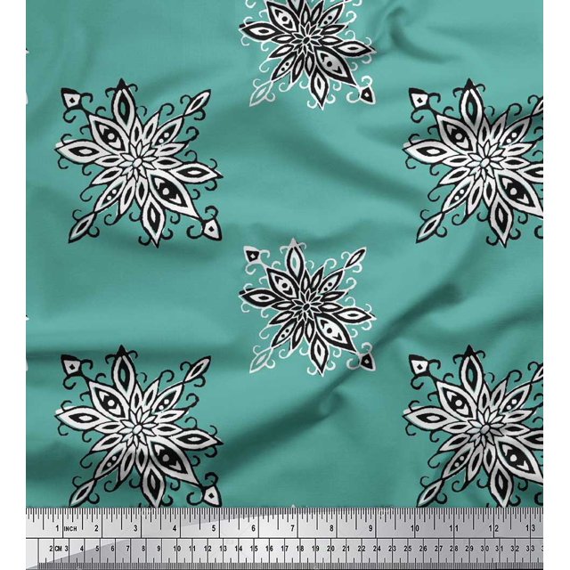 Soimoi Polyester Crepe Fabric Floral Block Print Fabric by The Yard 42 Inch Wide