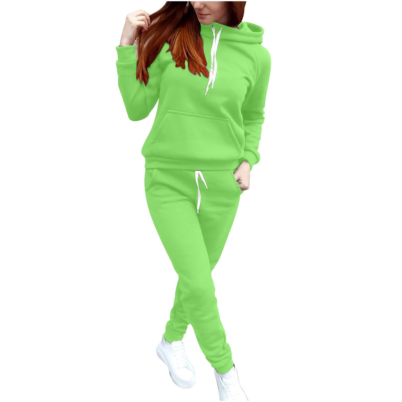 Timegard Womens 2 Piece Outfits Drawstring Hooded Long Sleeve Pullover Sweatshirt Cinch Bottom Sweatpants with Pockets Sets
