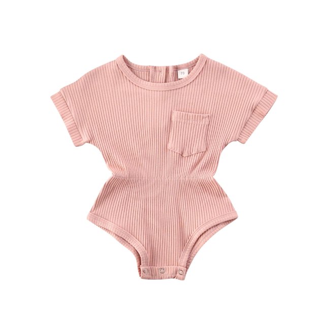 Infants Girls Romper Top Short Sleeve Stripes Elastic High Waist Crotch Buttons Clothes