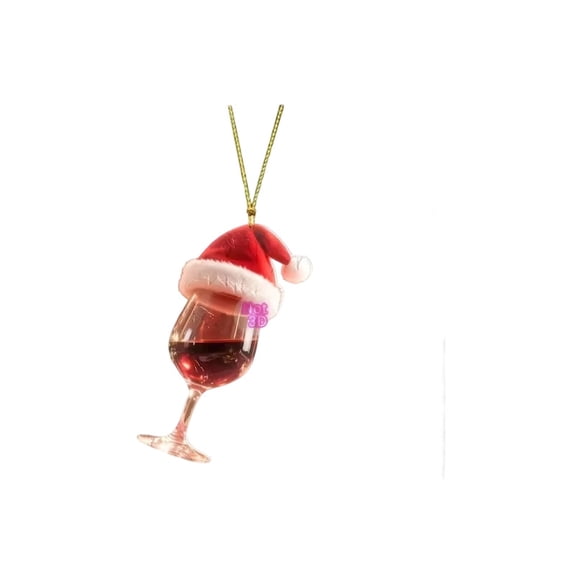 Décorations de Fête de Noël Chapeau de Noël Plat en Acrylique 2D Pendentif Verre de Vin Rouge pour la Maison et la Voiture