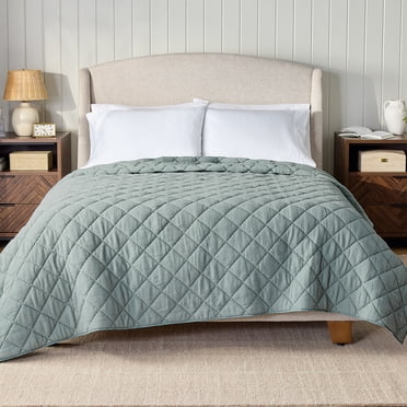 Courtepointe en gaze à motif losange Better Homes & Gardens, sauge, DQ, adultes et adolescents.