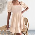 thumbnail image 1 of EGNMCR Robes de Fête pour Femmes Robe Unie pour Femmes de Printemps et d'Été à Manches Courtes avec Ceinture à la Taille, Manches à Volants, Encolure Carrée, 1 of 6