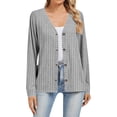 thumbnail image 3 of CFLVAEK Cardigan Sweaters for Women Ribbed Knit Button Down Loose Fitted Long Sleeve Cardigans Fall Trendy Cardigan Sweater Gray M, 3 of 6