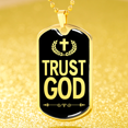 thumbnail image 2 of Trust God Dog Tag Stainless Steel or 18k Gold Finish 24" Ball Chain, 2 of 8