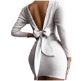 thumbnail image 1 of PVCS Mode Femmes Automne Uni Ceinture Manches Longues Dos Nu Col Rond Mini Robe, 1 of 5