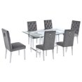 thumbnail image 1 of 7pc. 68" x 40" Glass Dining Set with 6 Chairs and Silver Stainless Steel, 1 of 4