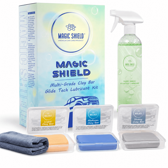 Magic Shield Clay Bar Triple Pack – 100g Light, Medium & Heavy Bars + GlideTech Lubricant Spray | Professional Auto Detailing, Deep Cleaning & Shine Restoration