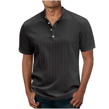 AherBiu T-Shirts à Col Ras du Cou pour Hommes, Boutons, Décontractés, Unis, T-Shirts pour Hommes en Lin et Coton, Été, Doux, Légers, Manches Courtes