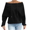 thumbnail image 1 of Women's Off Shoulder Sweatshirt Adjustable Drawstring Oversized Long Sleeve Shirt Pullover Basic Slouchy Clothes 2025, 1 of 5