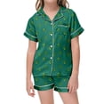thumbnail image 2 of Kids Pajamas Cute Dinosaur Pattern Printed Short Sleeve Button Down Shorts Set Baby Girl Clothes Green 8-9 Years, 2 of 3