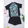 thumbnail image 4 of CHICTRY Kids Girls Rash Guard Swimsuit 2Pcs Sets Floral Print Short Sleeve Shirt with Booty Shorts Tankini Summer Lily Pink 14, 4 of 7
