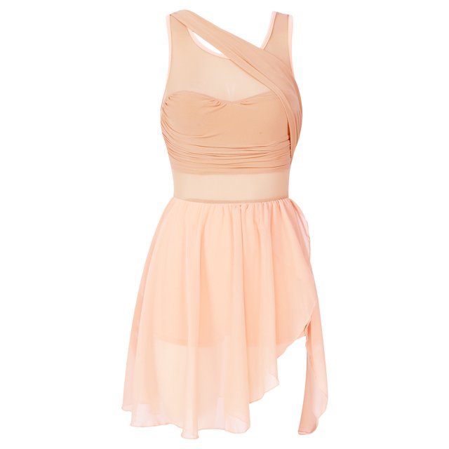 LiiYii Robe de Ballet Sans Manches en Maille Fluide pour Femmes Costume de Danse Lyrique pour Performance sur Scène Orange Rose TP