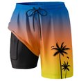 thumbnail image 2 of YUEVE Beach Shorts for Men 2 in 1 Compression Liner 7 Inch Inseam, Mens Swim Trunks Gradient Hawaiian Print Quick Dry Bathing Suit with Pockets Yellow XXXL, 2 of 4