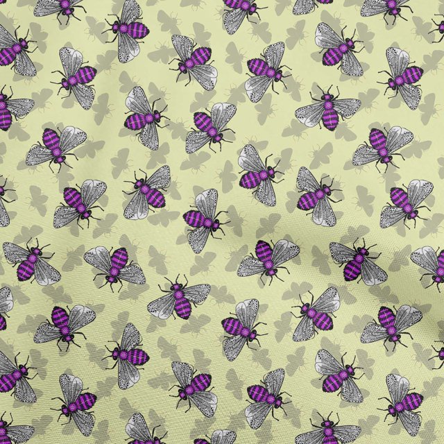 oneOone Rayon Pale Yellow Fabric Floral & Bee Sewing Craft Projects Fabric Prints By Yard 56 Inch Wide