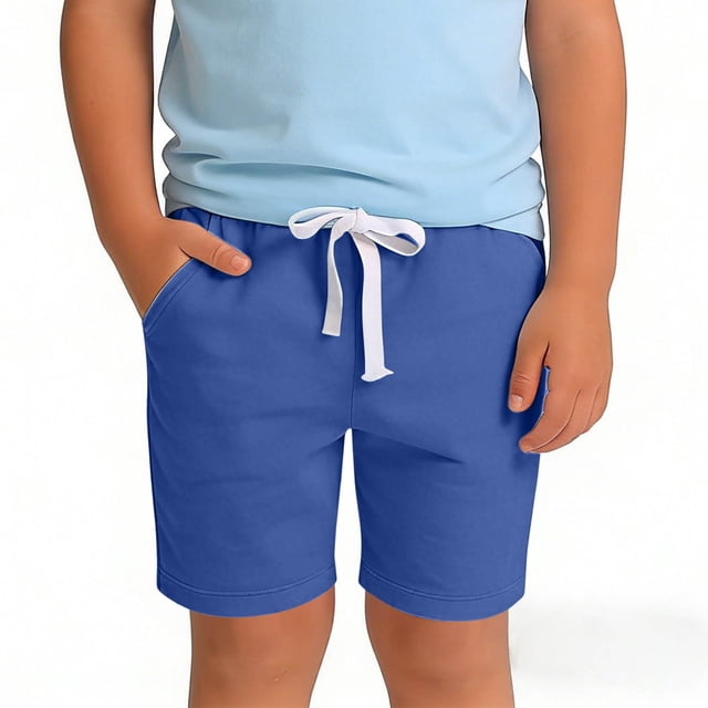 HOZADOIE Boys Basketball Shorts Pure Cotton Spring Summer Solid Color Elastic Drawstring Waist Breathable Casual Athletic Shorts with Pockets 1-11 Years