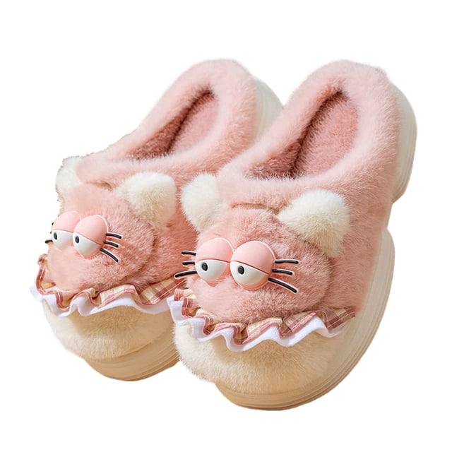 Pantoufles Roses pour Femmes Doublées en Molleton Semelle Épaisse Motif de Chat Mignon Intérieur Maison Chaussures Chaudes et Confortables pour Usage Quotidien et Détente Taille 36