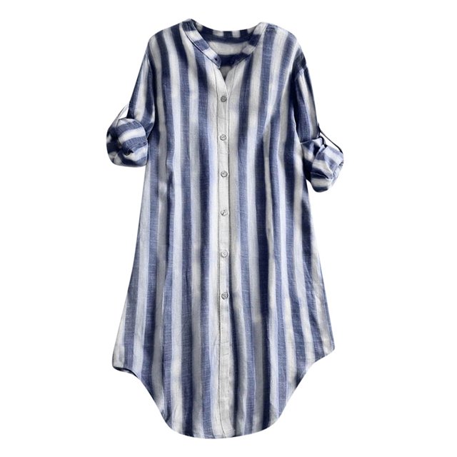 XZNGL Plus Size Top Women Button Up Pullover Cotton Striped Top Plus Size Tunic Blouse Button Up Shirt