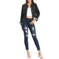 thumbnail image 2 of INSPIRE CHIC Women's Denim Cropped Jackets Chest Pocket Plaid Trim Button Down Jean Jacket S Black, 2 of 7