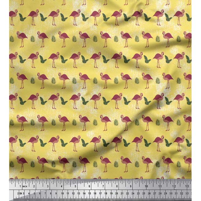 Soimoi Modal Satin Fabric Check,Tropical Leaves & Flamingo Bird Print Fabric by Yard 42 Inch Wide