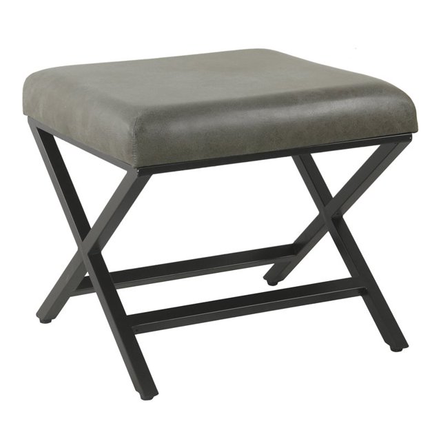 HomePop Modern Metal and Faux Leather X-base Ottoman in Gray