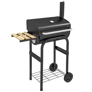 Outsunny Barbecue de charbon Grill, BBQ avec Thermomètre, étagères et roues