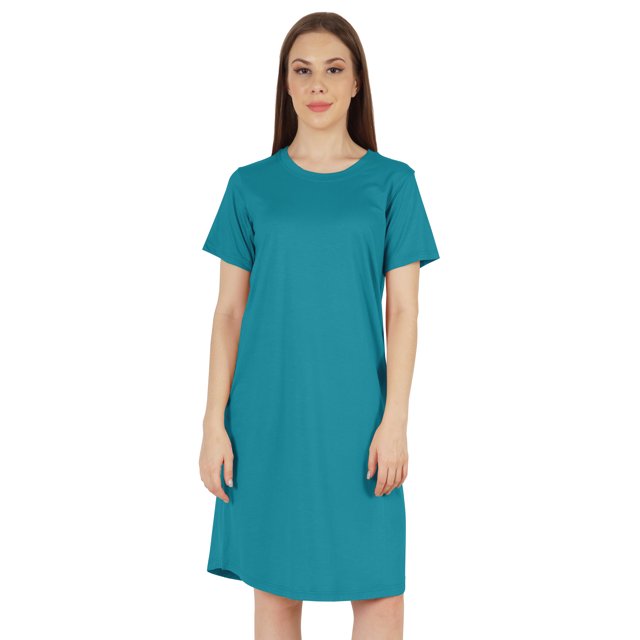 Inkmeso Robe T-Shirt d'Été Décontractée Unie pour Femmes, Coupe Ample, Tunique à Manches Courtes, Robe de Nuit