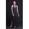 thumbnail image 3 of Bimba Block Ladies Crew Neck Waist String Print Maxi Dress with Side Slits Summer Wear-Large, 3 of 6