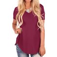 thumbnail image 3 of MAWCLOS Ladies Tee Solid Color T Shirt V Neck Tops Casual Holiday Short Sleeve Tunic Blouse Wine Red M, 3 of 5