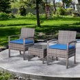 thumbnail image 2 of Outsunny Ensemble de Café en Rotin Ensemble de Chaises de Jardin et Table 3 Pcs Bleu, 2 of 10