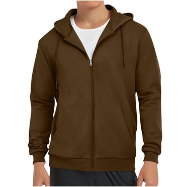 LNWUY Chandail à Capuchon à Fermeture à Glissière pour Homme, Couleur Unie, Léger, Manches Longues, Coupe Ajustée, Chandail en Coton de Base avec Poche, Brun, P