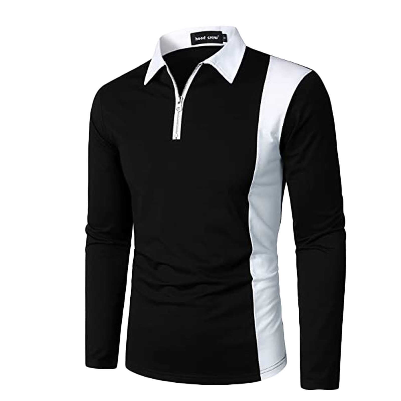 yievot Chemise à Col à Revers pour Homme à Manches Longues, Couture Bicolore, Mode, Fermeture Éclair, Manches Longues, Polo à Col Rabattu