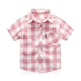 thumbnail image 1 of DXOUPM Girls Short Sleeved Shirt Versatile Lapel Button Down Plaid Tops Kids Trendy Clothes, 1 of 2