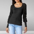 thumbnail image 2 of FAIWAD Womens Tops Lace Square Neck Patchwork Lantern Long Sleeve Tops Solid Color Ribbed Casual Loose Tops, 2 of 7