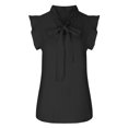thumbnail image 4 of Dealovy Work Tank Tops for Women Cap Sleeve Ruffle V Neck Lace up Dressy Casual Solid Color Blouses, 4 of 6