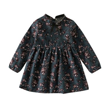 HNMKIU Robe à Imprimé Floral pour Filles Tout-Petits avec Manches Longues Fermeture Éclair pour Tenues à la Mode pour Diverses Occasions