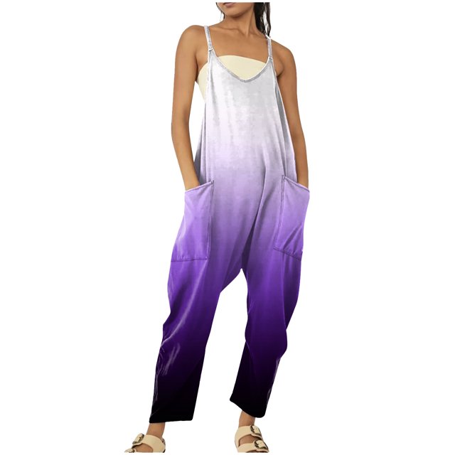 B91xZ Combinaisons Sans Manches Décontractées pour Femmes Combinaisons à Jambes Larges Décontractées Sans Manches Bretelles Réglables Combinaisons avec Poches, Violet TTG